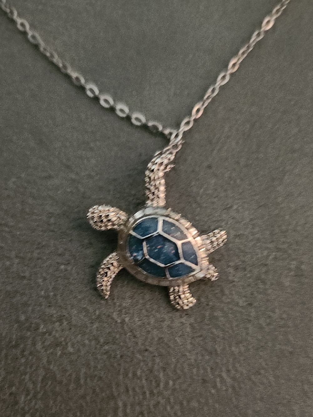 Silver Turtle Pendant Necklace with Blue Enamel Shell - Brand